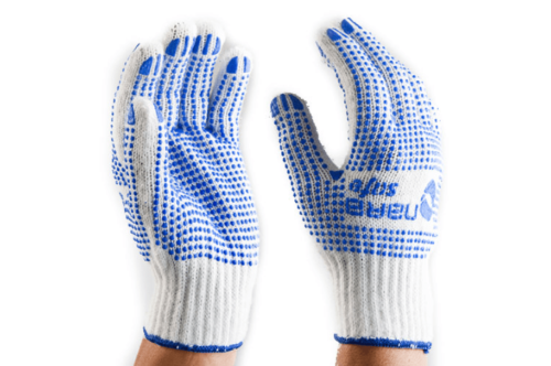 Guantes polyester pvc dots, color blanco con puntos azules ns2300111