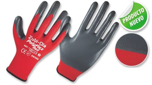 Guantes poliéster recubiertos en nitrilo red